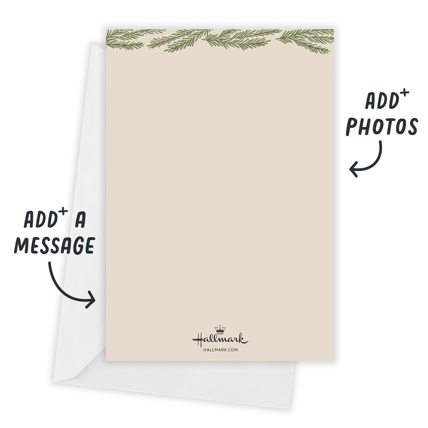 Greenery Ornaments Personalized Holiday Photo Card Open Card with Envelope indicating personalization image number 3