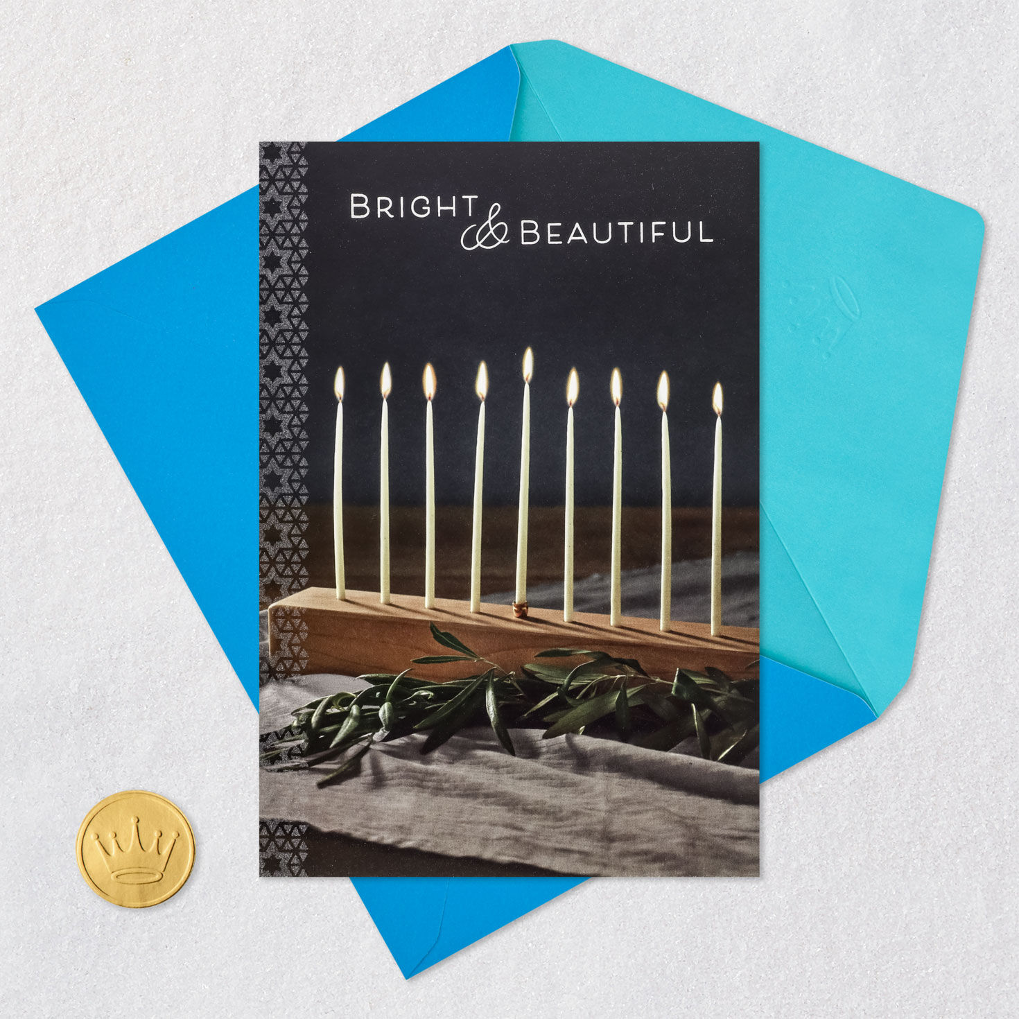 Menorah and Candles Hanukkah Card Card Front with Envelope and Gold Seal image number 5