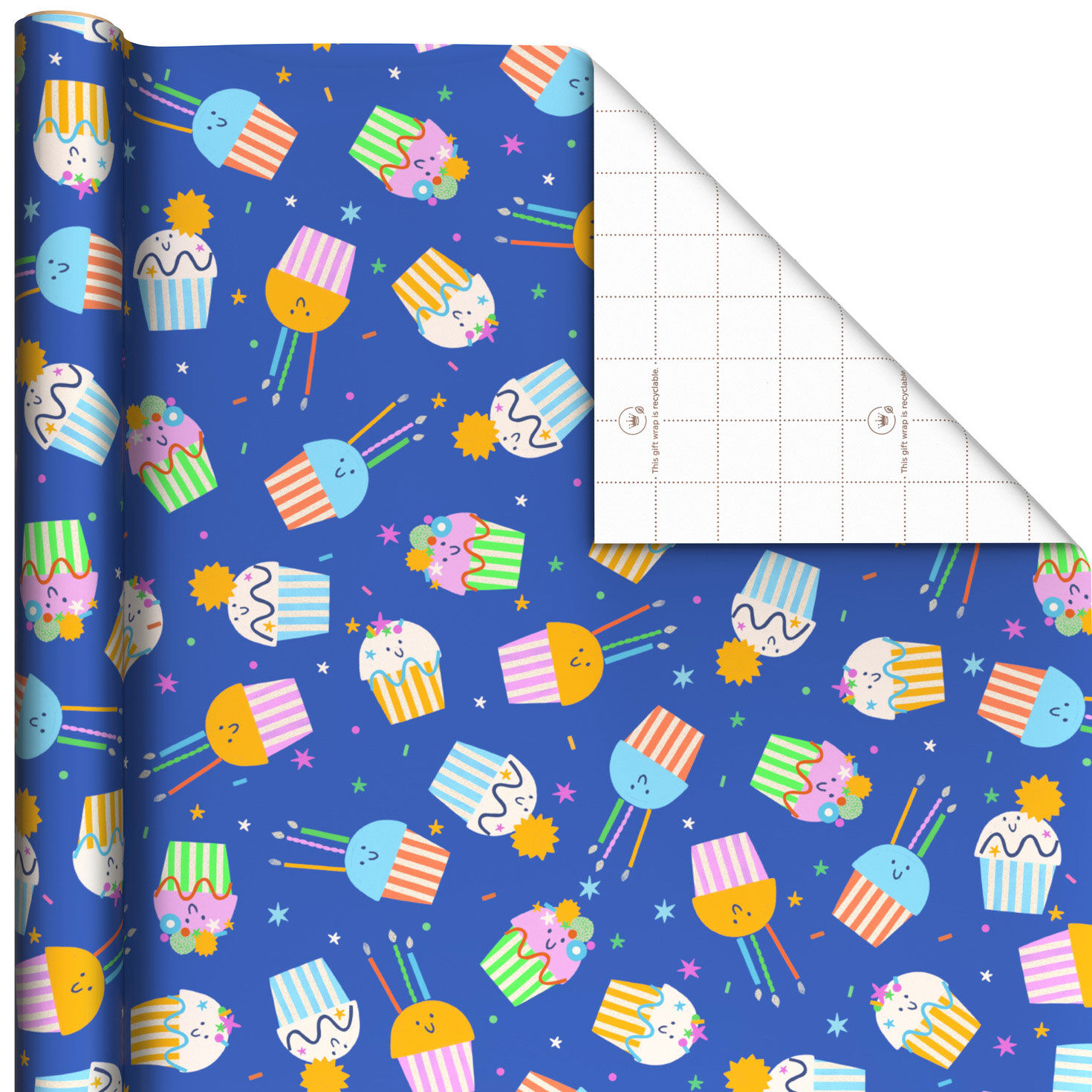 Colorful Smiling Cupcakes Tall Wrapping Paper Roll, 35 sq. ft.
