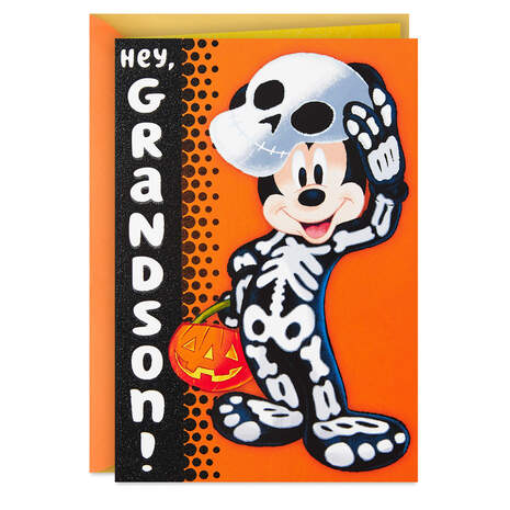 Disney Mickey Mouse Skeleton Costume Halloween Card for Grandson, , large