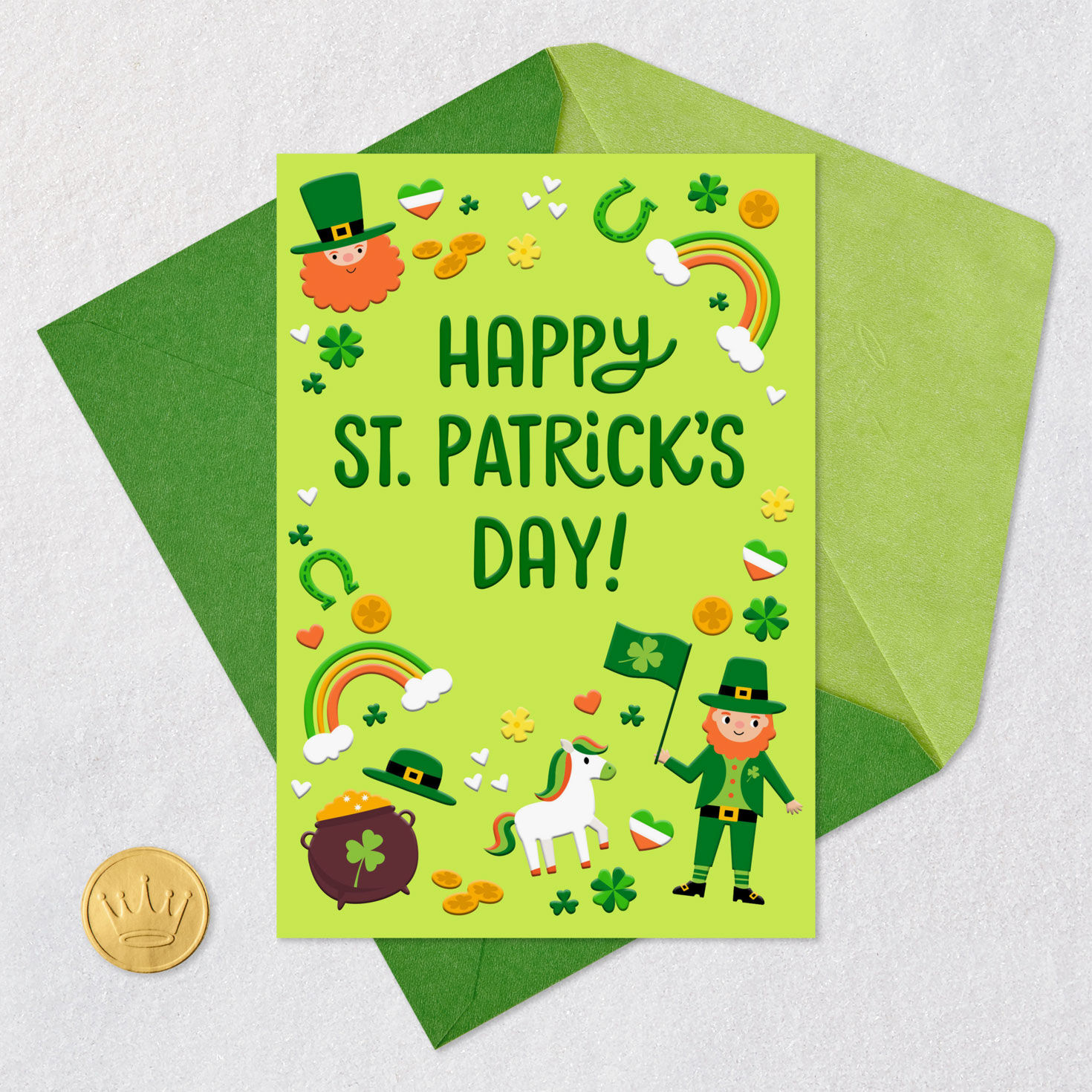 Irish Icons St. Patrick's Day Card for Kid Card Front with Envelope and Gold Seal image number 6