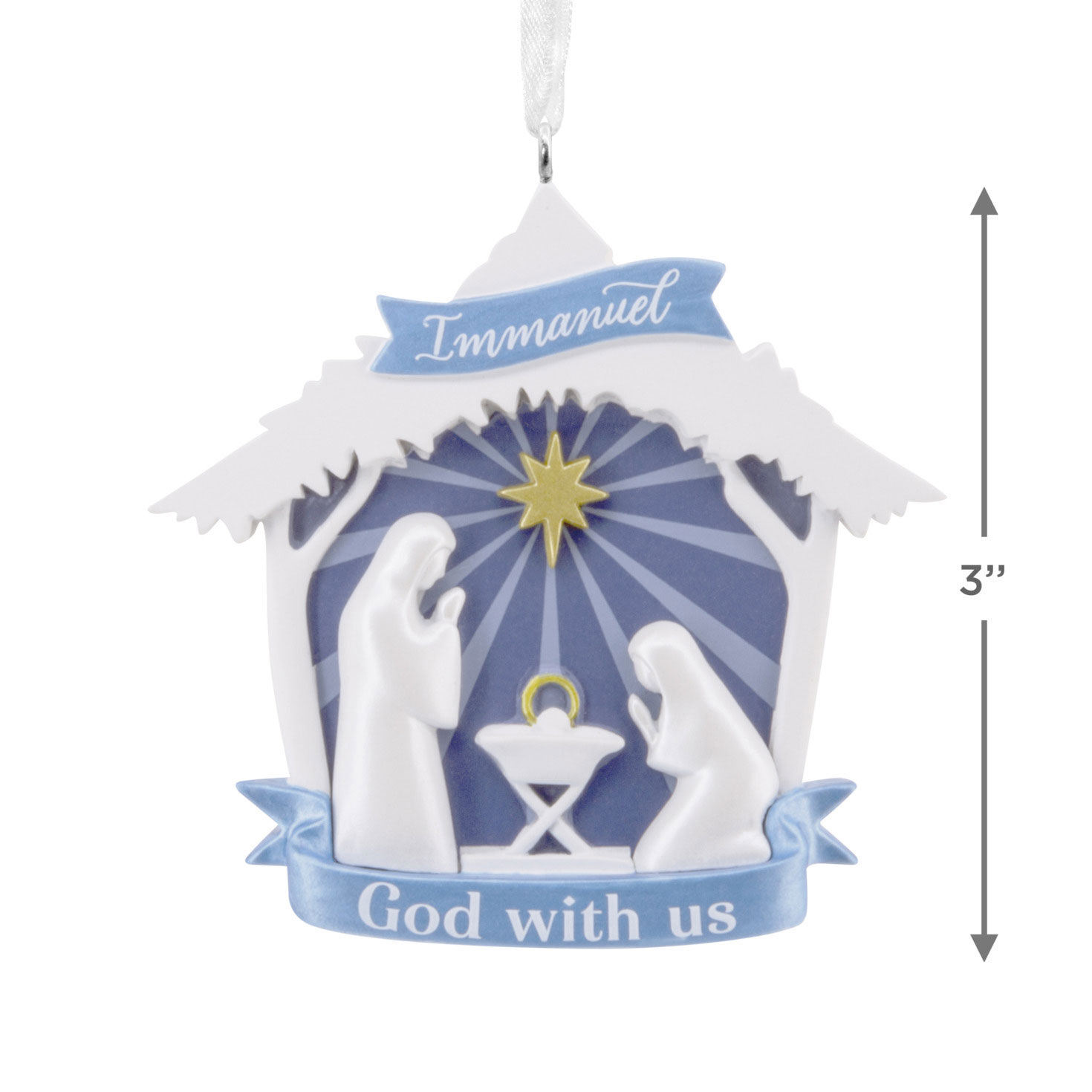 Blue White Nativity Christmas Ornament measurement image number 3