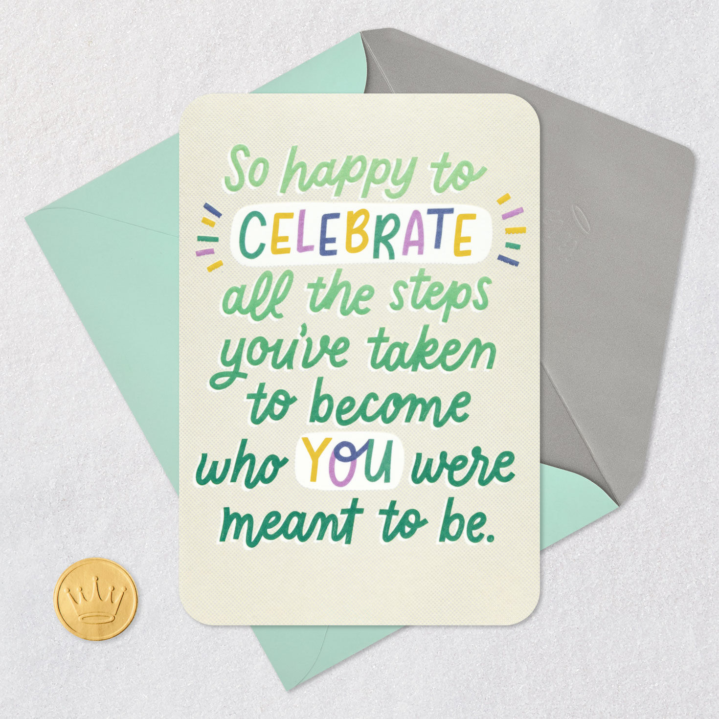 Colorful Lettering Gender Transition Support Card Card Front with Envelope and Gold Seal image number 6