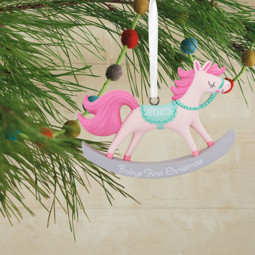 Baby Girl's First Christmas Rocking Horse 2023 Hallmark Ornament, 
