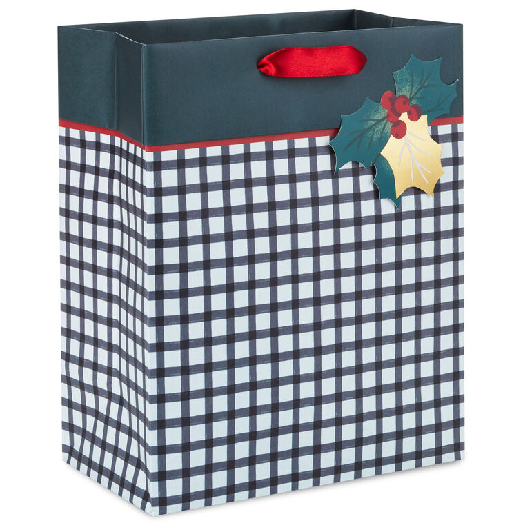 9.6" Black and White Check Medium Holiday Gift Bag