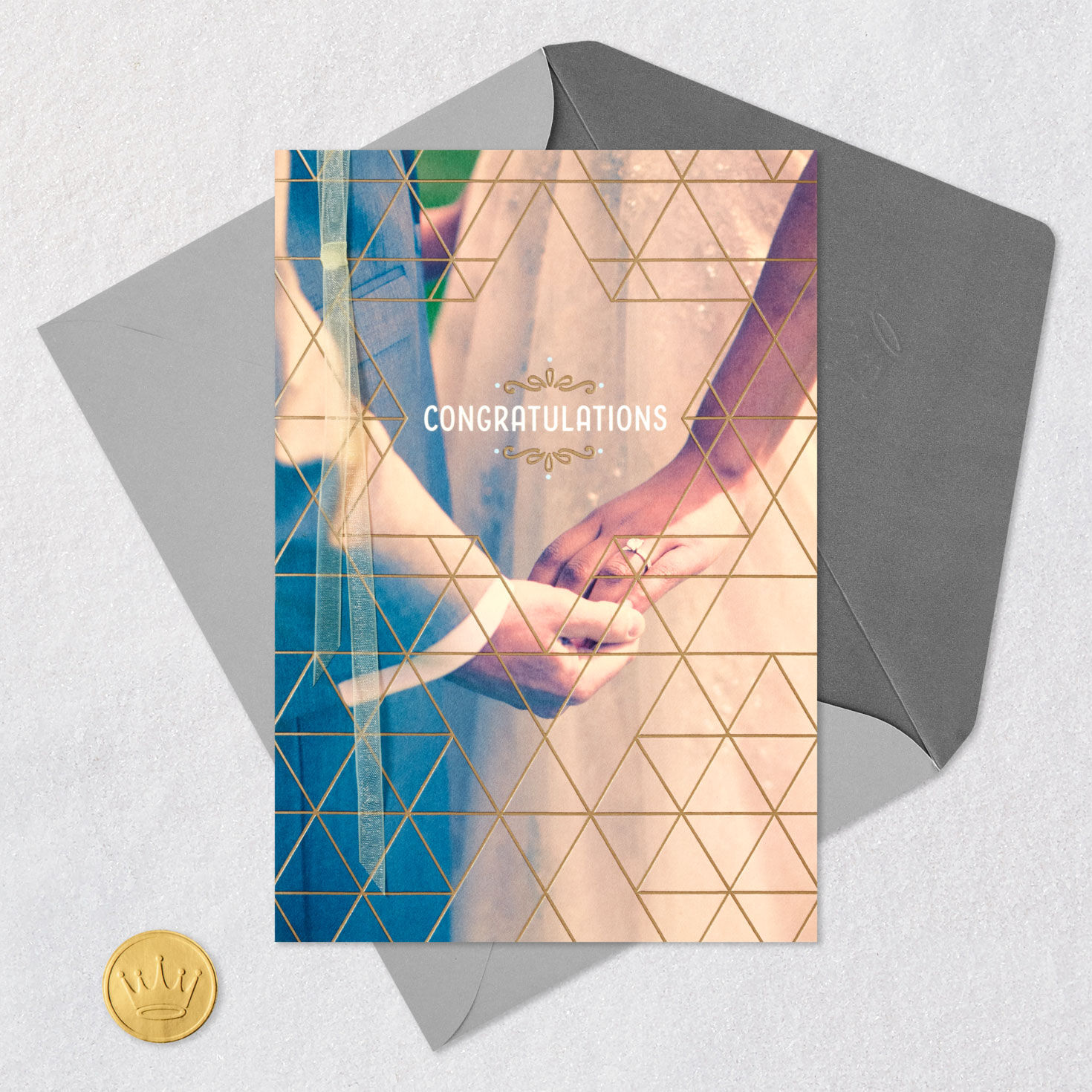 Bride and Groom Holding Hands Jewish Wedding Card Card Front with Envelope and Gold Seal image number 6