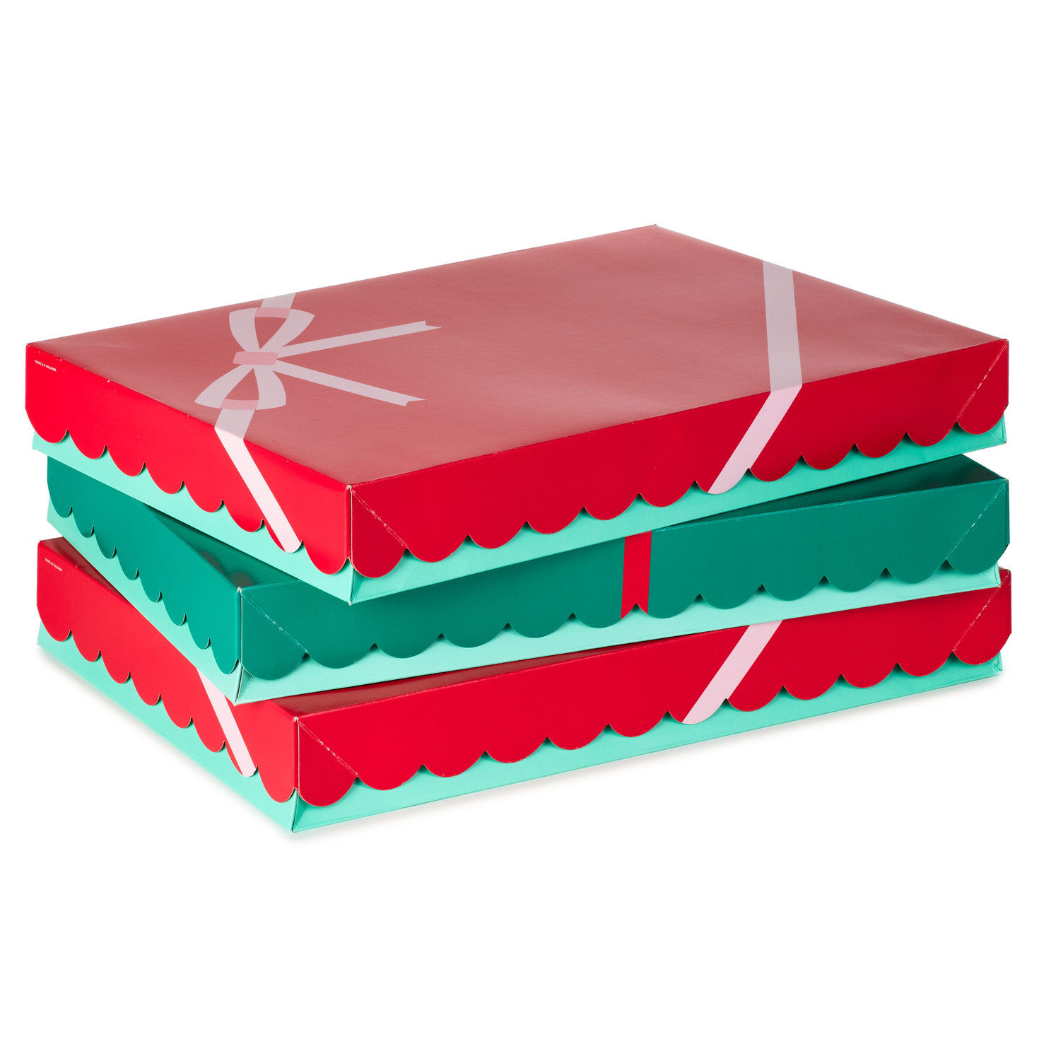 Red and Green Scalloped 3-Pack Assorted Large Christmas Gift Box Bundle