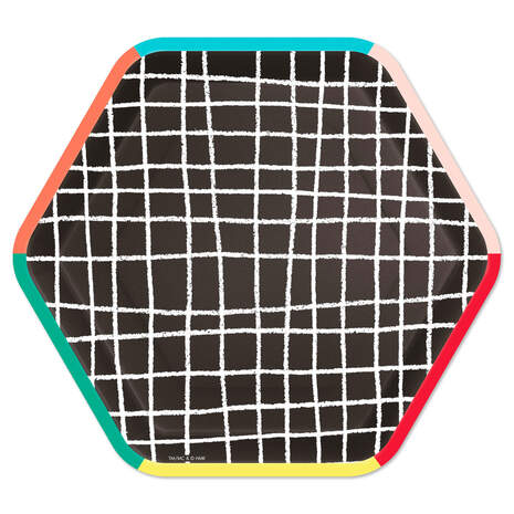 Black Grid Hexagonal Dessert Plates, Set of 8, , large