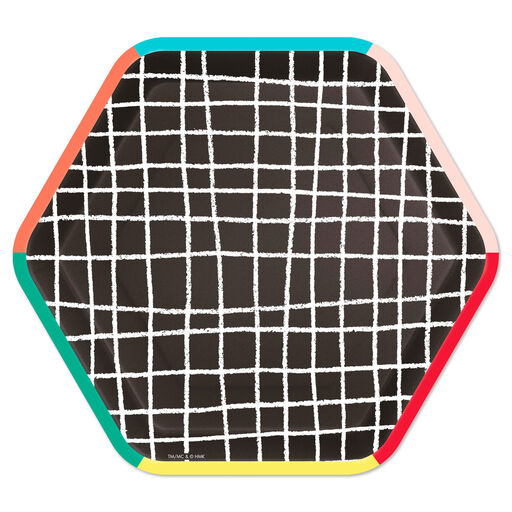 Black Grid Hexagonal Dessert Plates, Set of 8, 