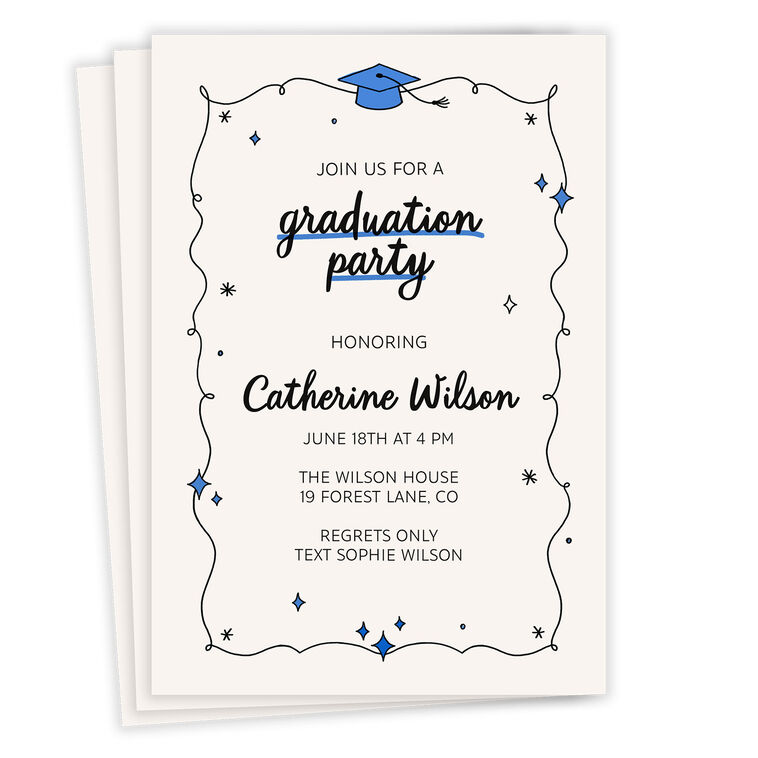 Whimsical Doodles Flat Graduation Party Invitation Whimsical Doodles Flat Graduation Party Invitation