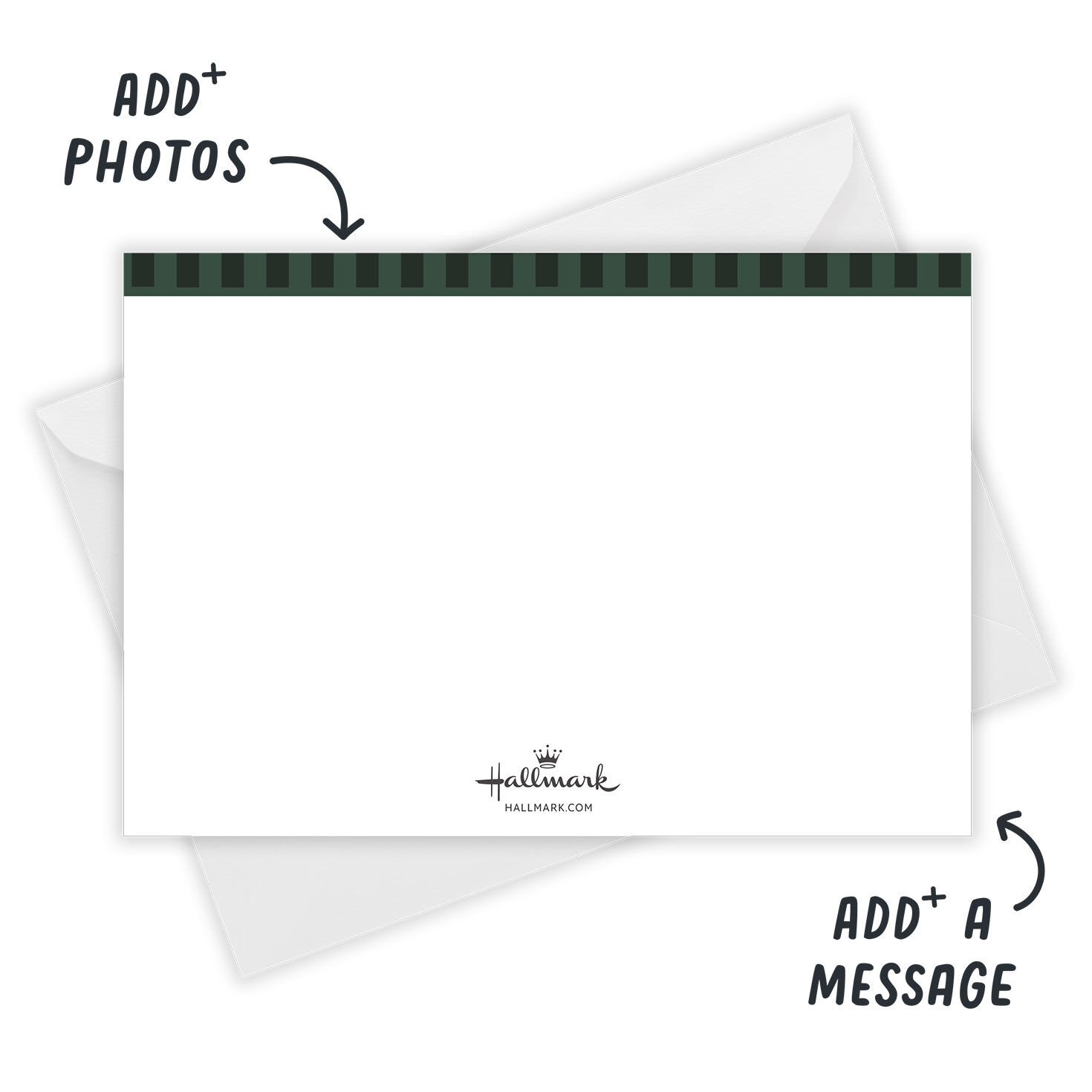 Red Green Monogram Personalized Christmas Photo Card Open Card with Envelope indicating personalization image number 3
