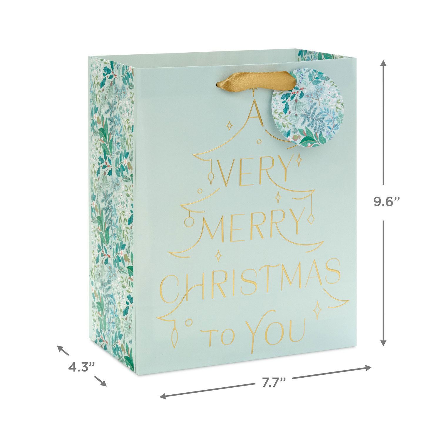A Very Merry Christmas Mint Green Medium Gift Bag measurement image number 3