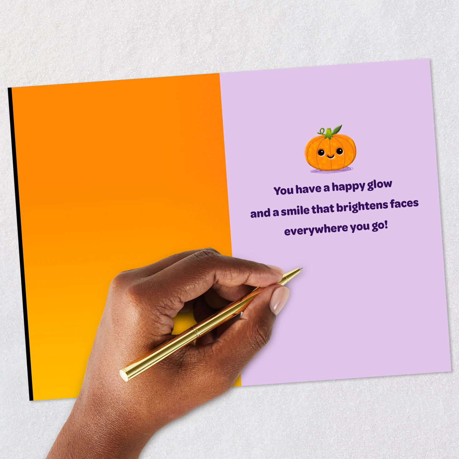 Cute Pumpkin on Purple Kids Halloween Card signing card image number 6