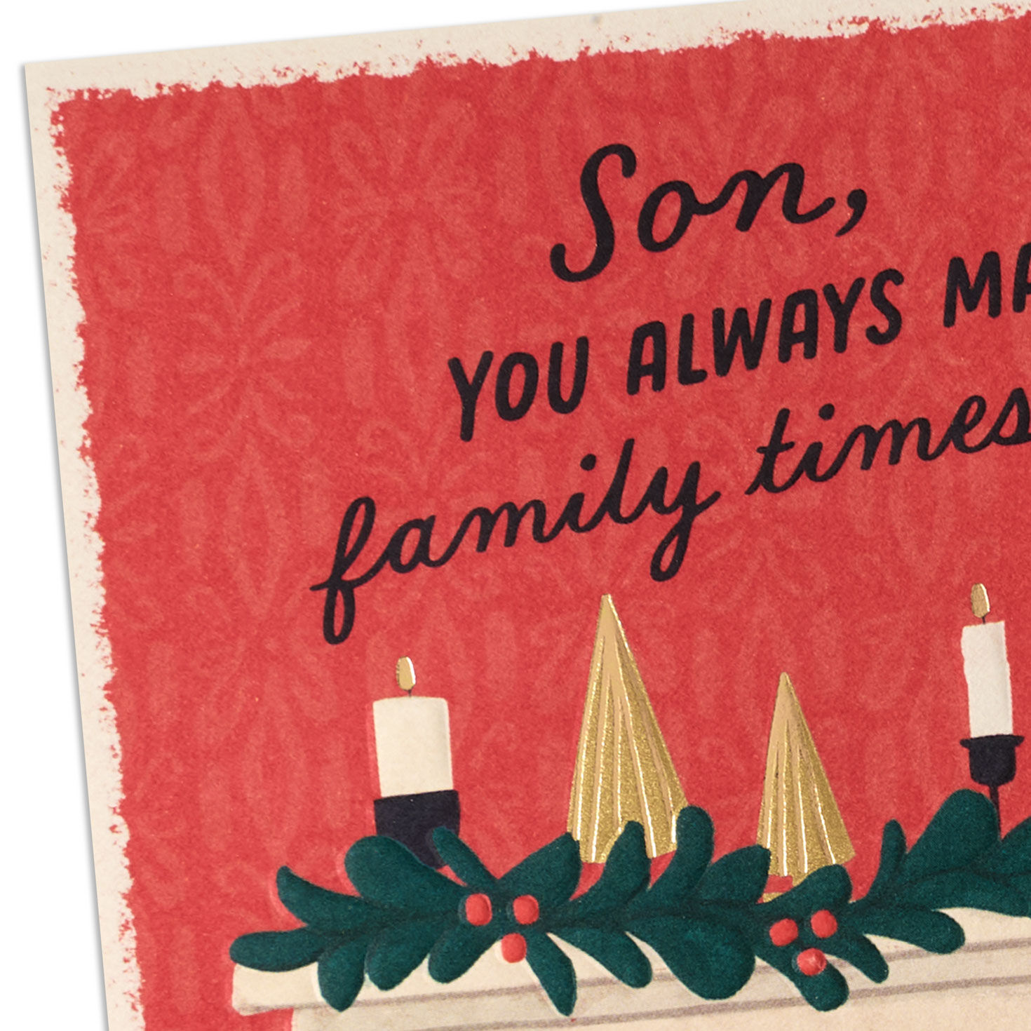 Dog by Holiday Fireplace Son Christmas Card Card Front Detail image number 5