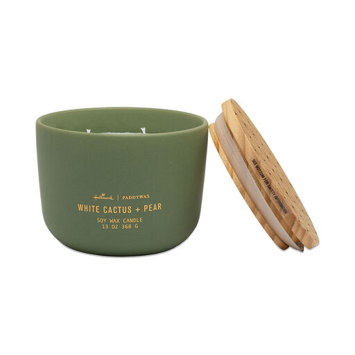 Paddywax White Cactus & Pear 3-Wick Ceramic Candle, 13 oz., 