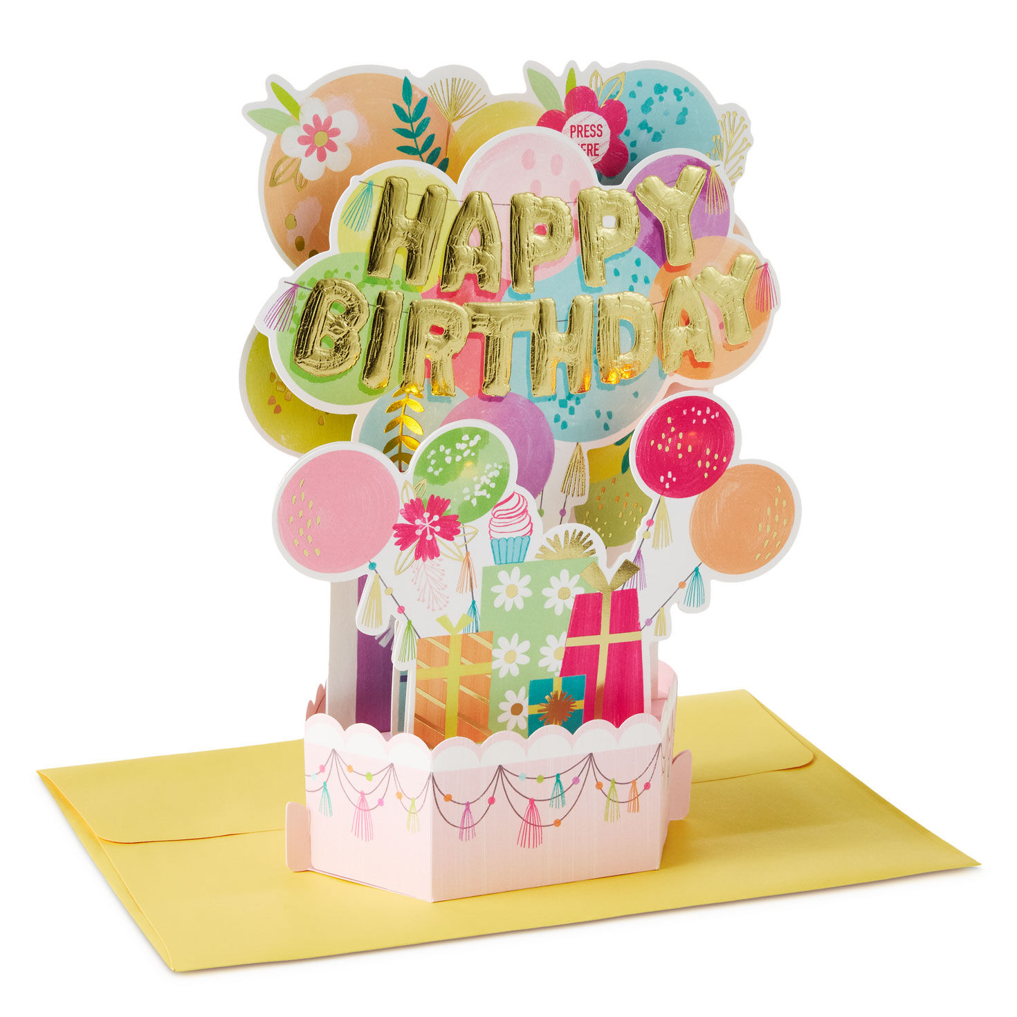 Pastel Balloons Musical 3D Pop-Up with Lights Birthday Card
