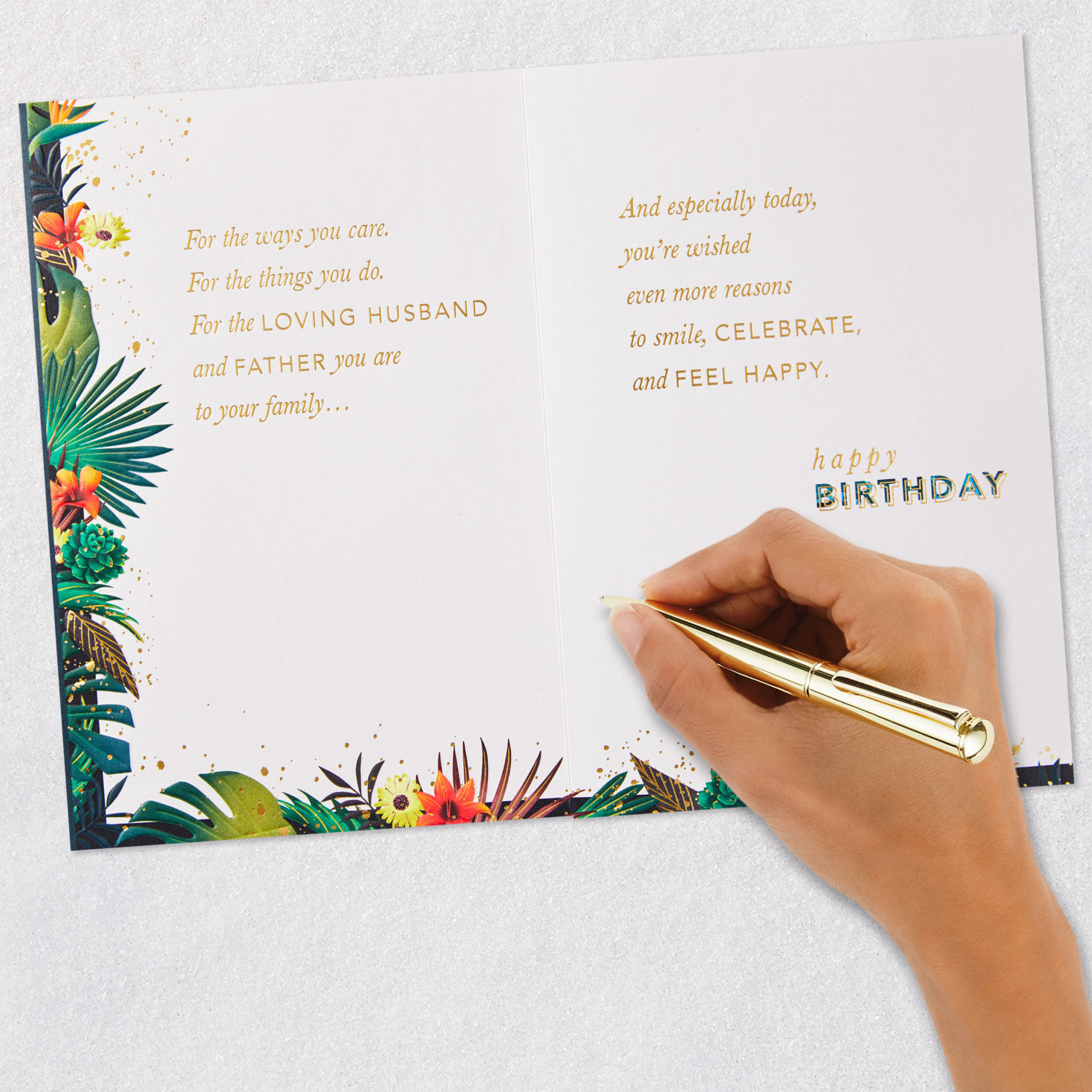 Tropical Flowers on Blue Son-in-Law Birthday Card signing card image number 7