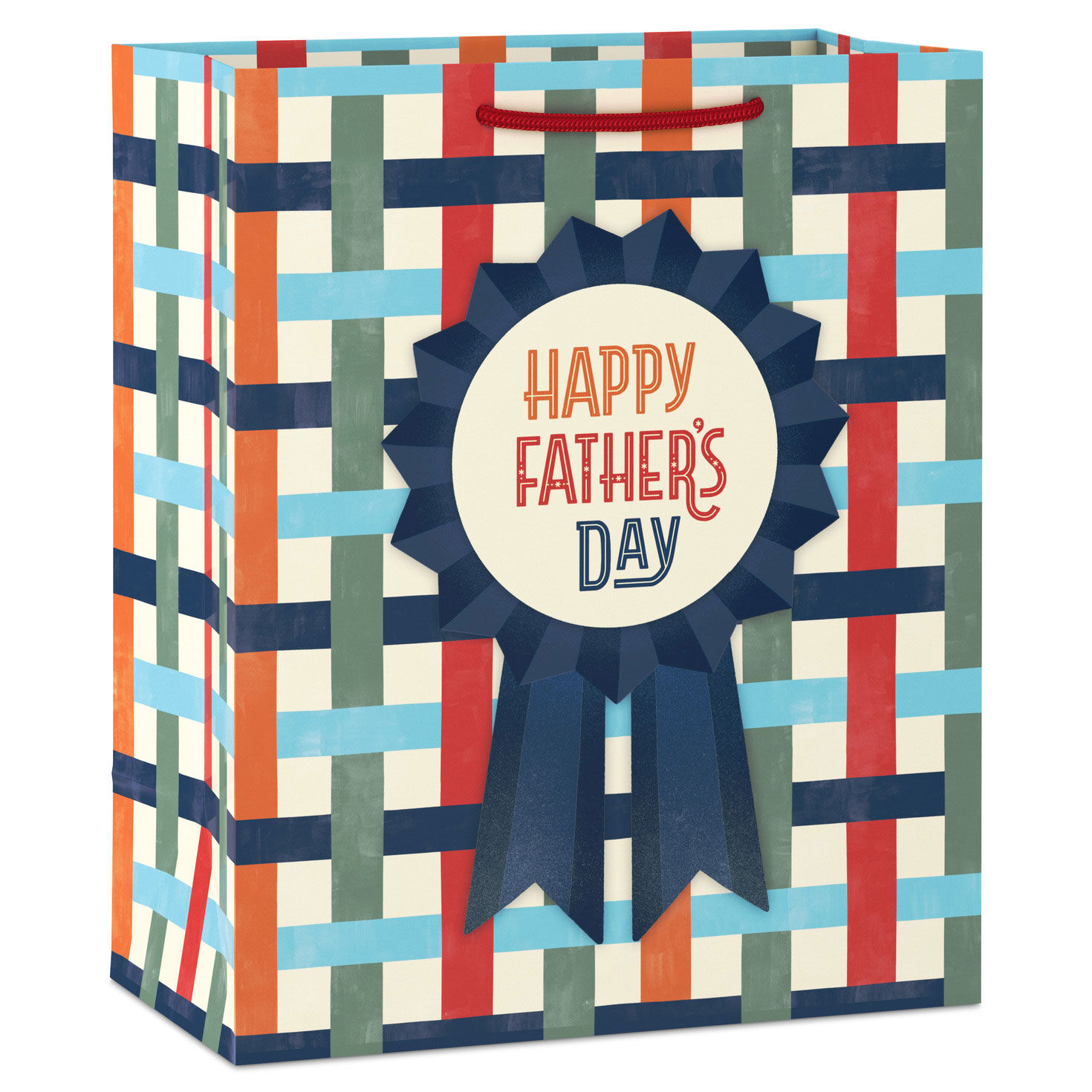 9.6" Blue Ribbon on Basketweave Medium Father's Day Gift Bag