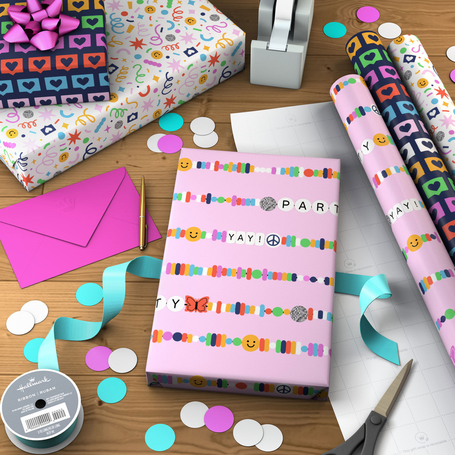 Beads and Hearts Wrapping Paper Roll 3-Pack  image number 3