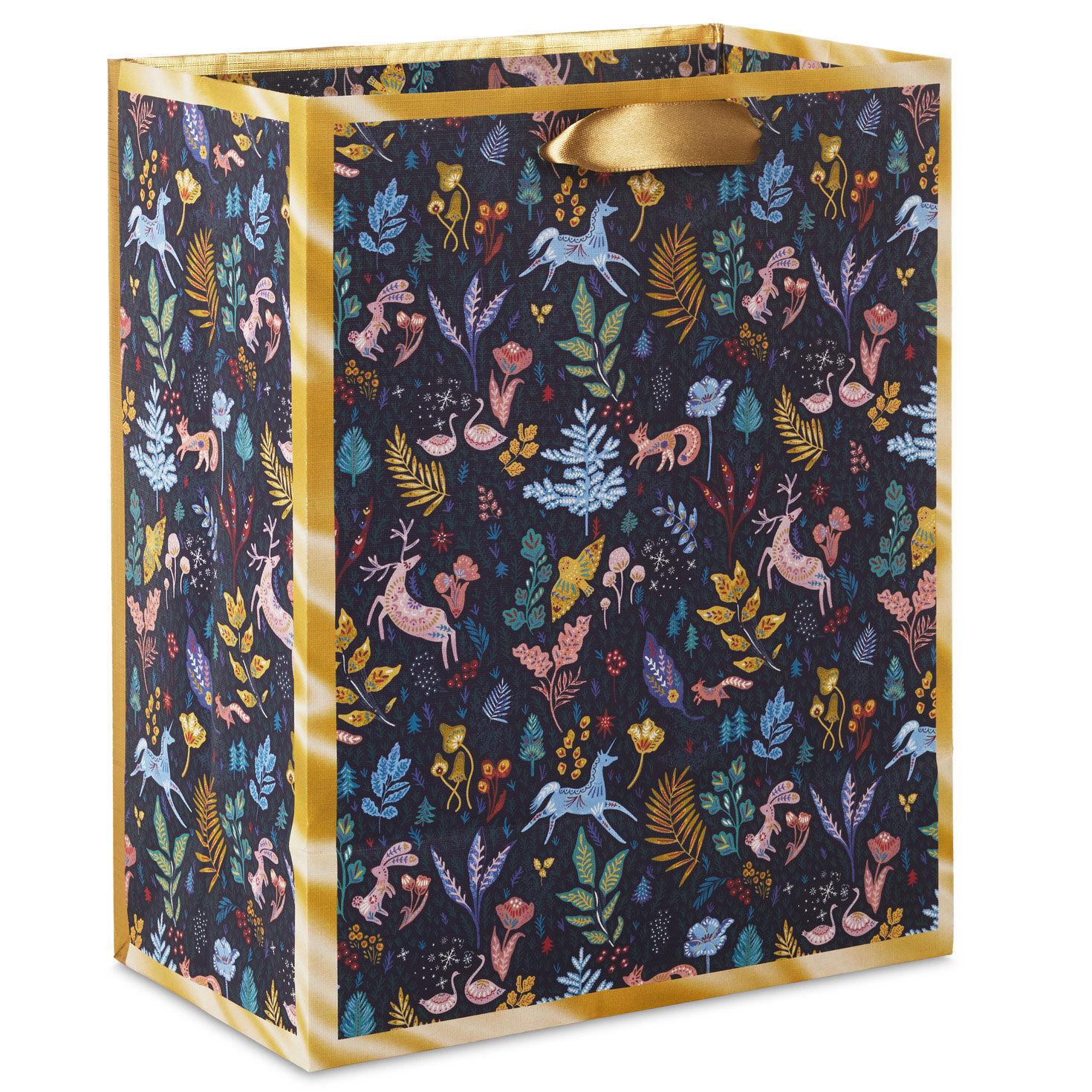 Colorful Holiday Toile on Navy Medium Gift Bag Back image number 6