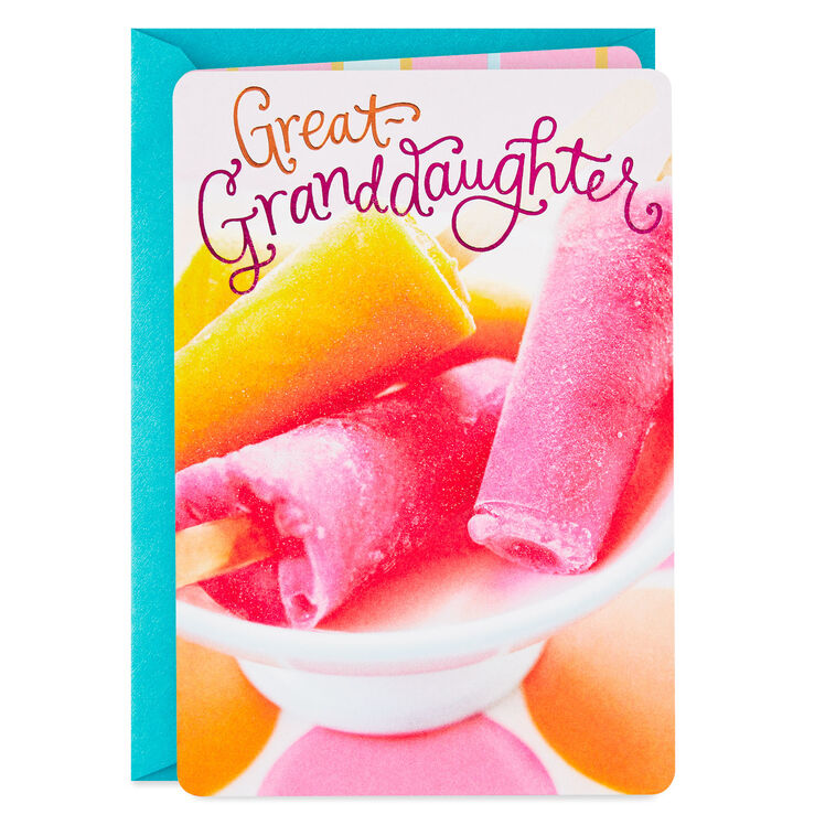 Pink and Orange Popsicles Birthday Card for Great-Granddaughter