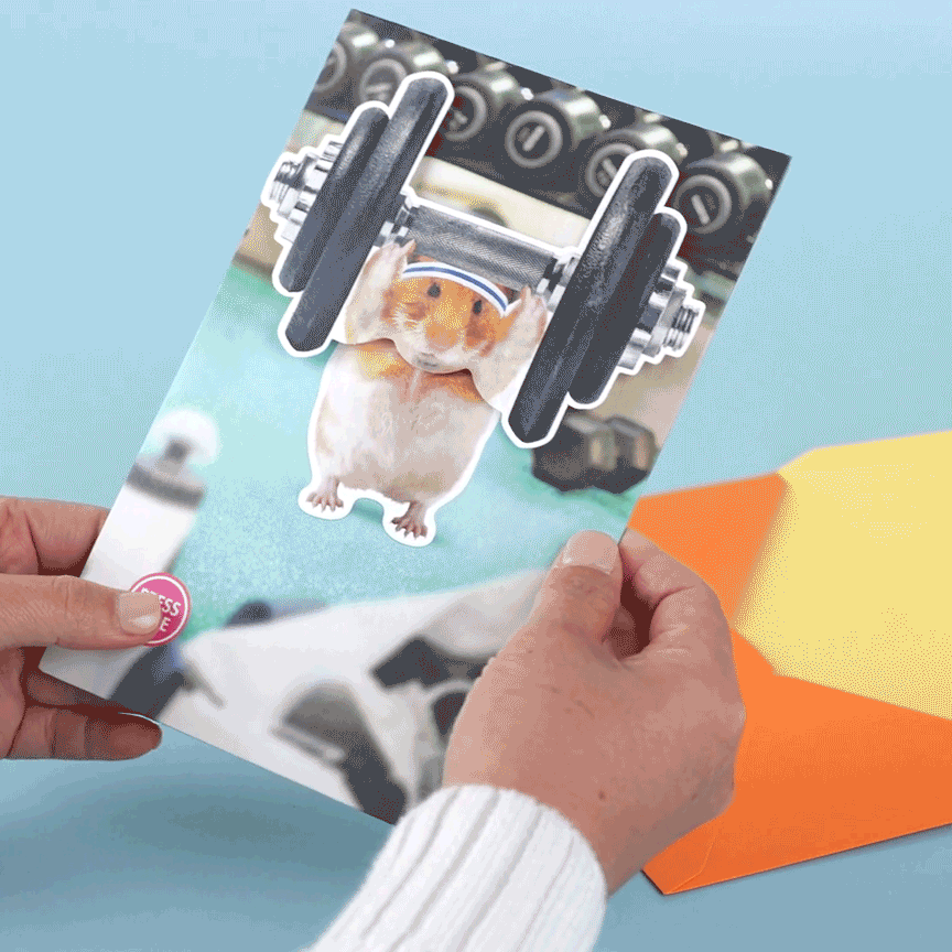 Weight Lifting Hamster Music & Motion Funny Birthday Card  image number 2