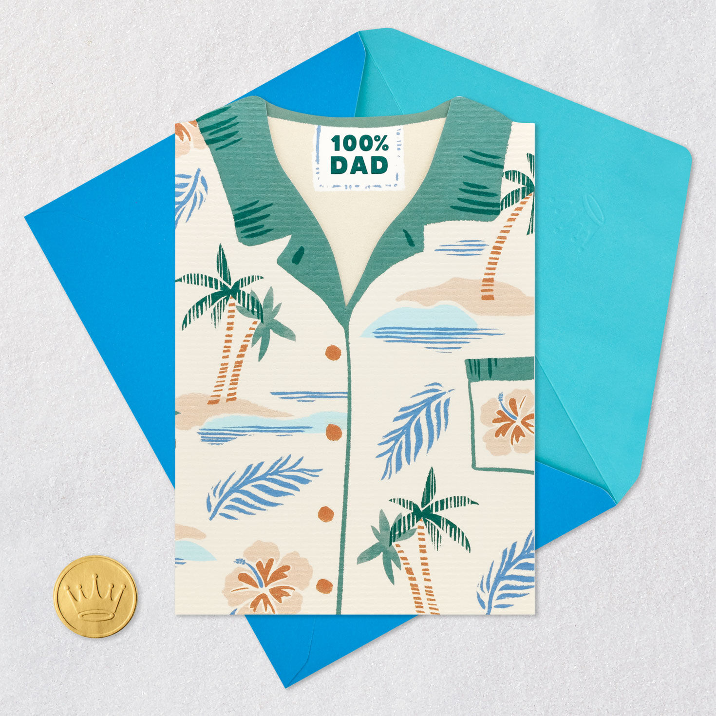 Tropical Shirt Father's Day Card Card Front with Envelope and Gold Seal image number 5