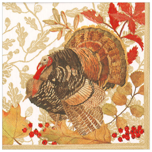 Caspari Woodland Turkey Paper Luncheon Napkins, Set of 20, 
