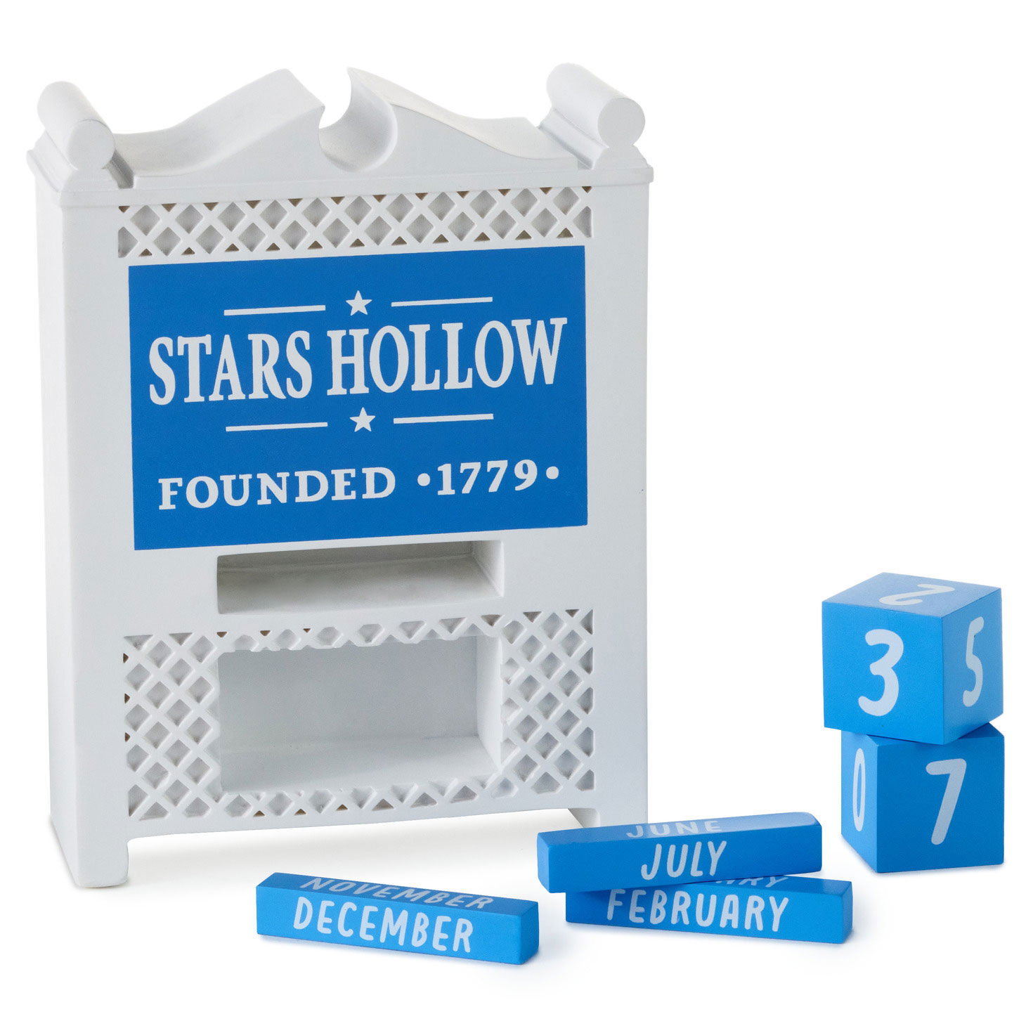 Gilmore Girls Stars Hollow Sign Perpetual Calendar front wiht pieces beside image number 3