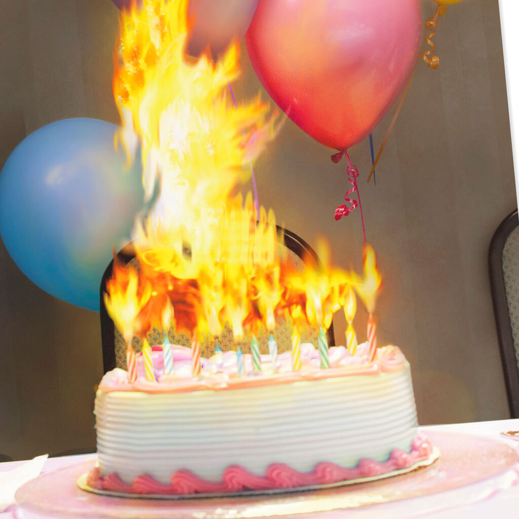 Hot Flashes Cake On Fire Funny Birthday Card Greeting Cards
