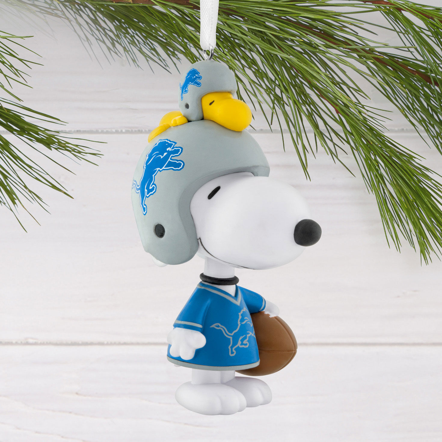Snoopy Detroit Lions Christmas Ornament hanging on tree image number 2