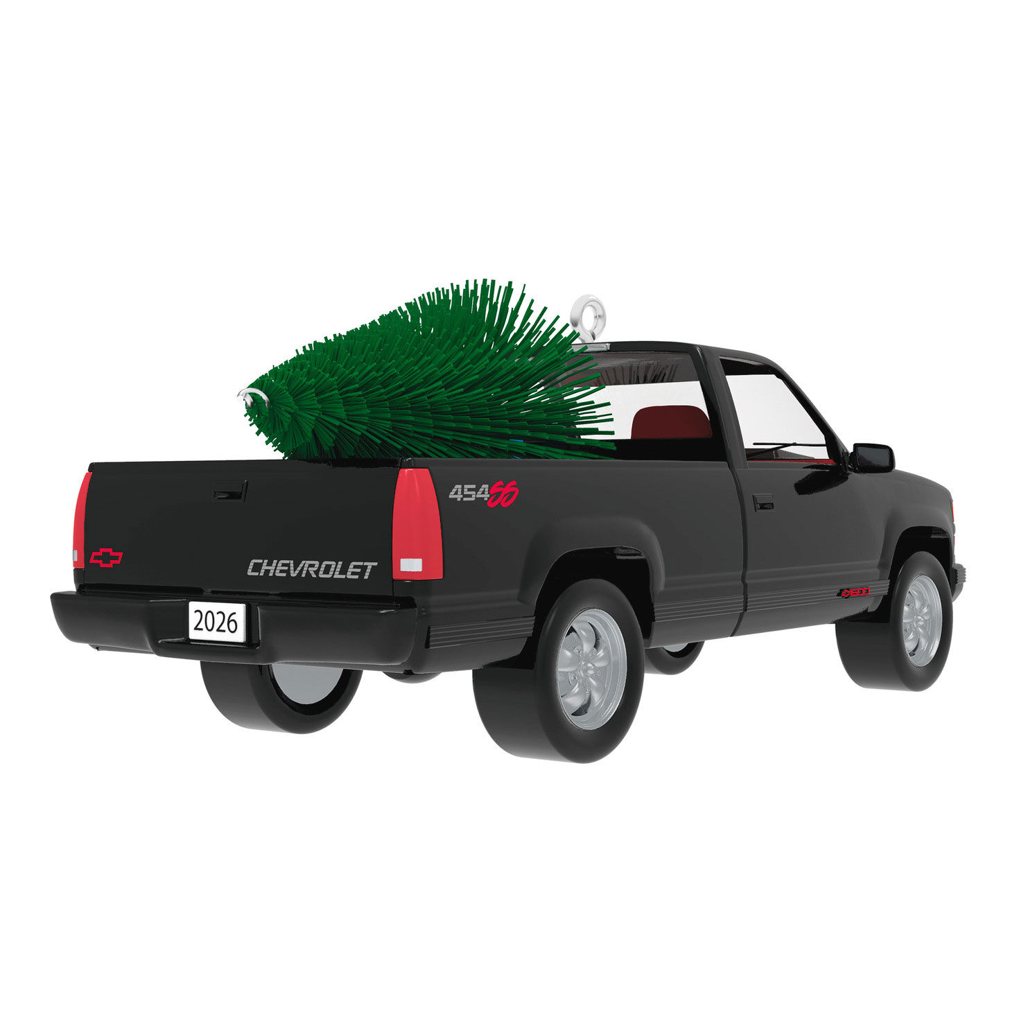Black Chevy Truck With Tree Keepsake Ornament Back image number 2