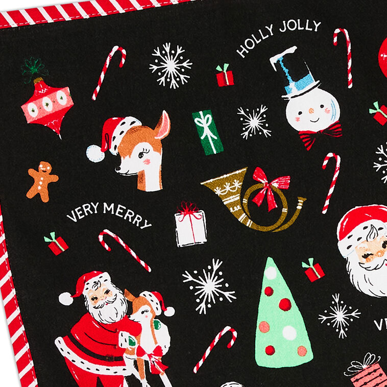 Christmas Icons on Black Dish Towel upclose detail image number 4