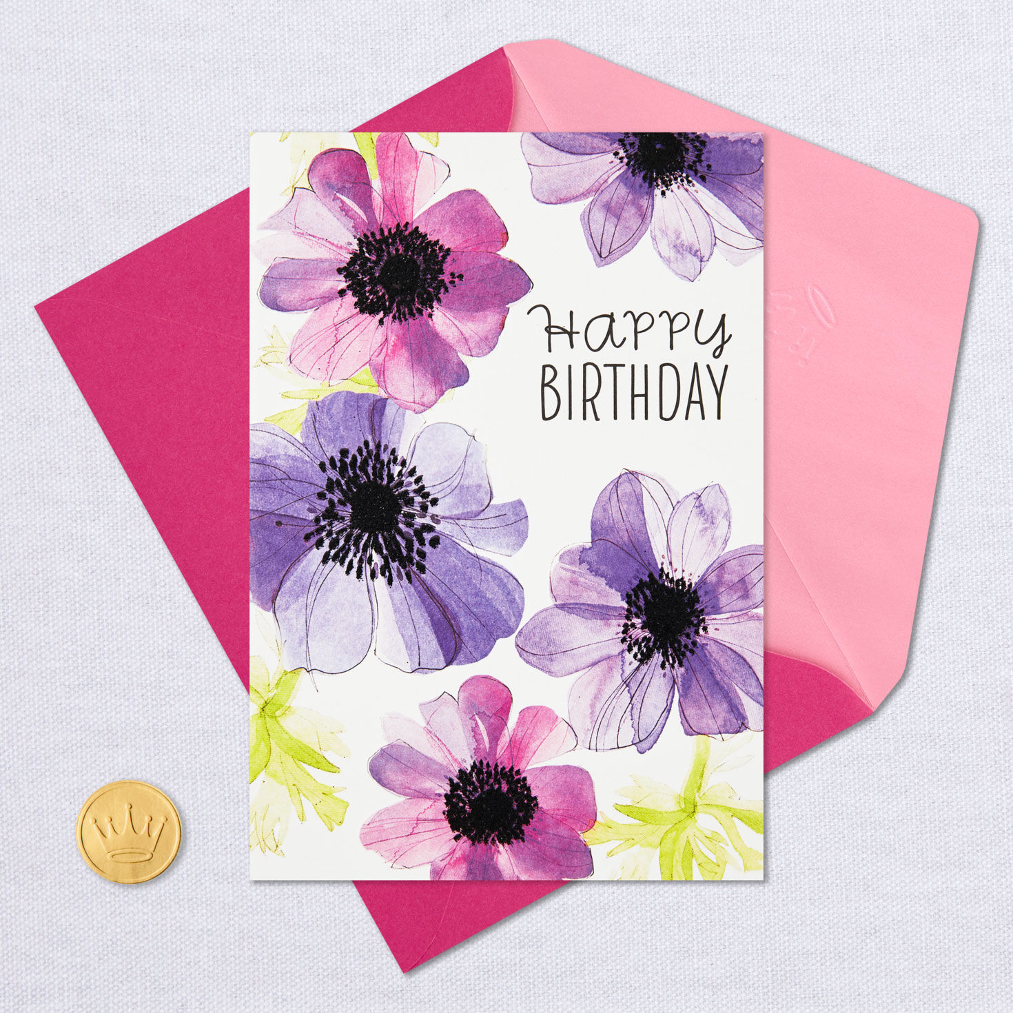 Purple Flowers Birthday Card for Her Card Front with Envelope and Gold Seal image number 5