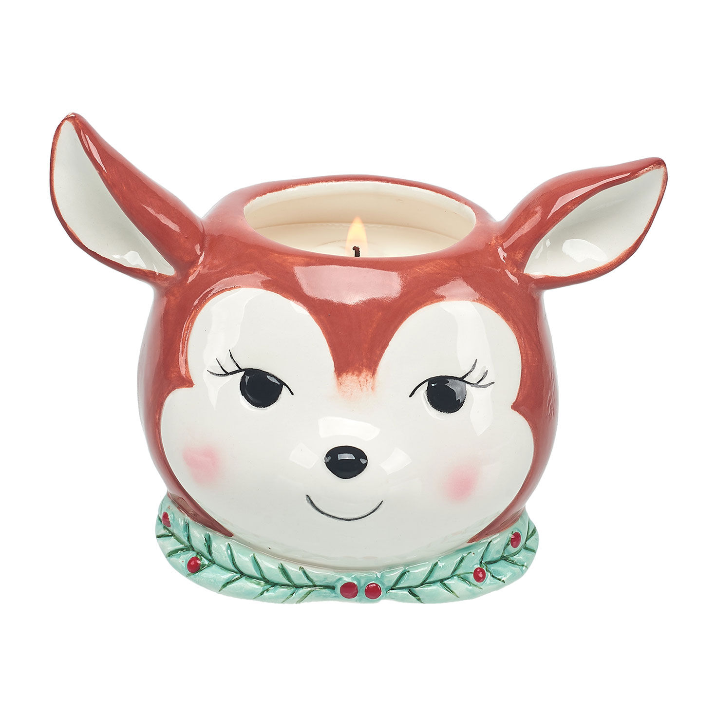 Under the Mistletoe Ceramic Reindeer Candle lit image number 2