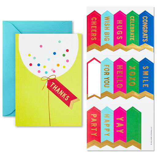 Confetti Balloon Note Cards With Customizable Stickers, Pack of 12, 