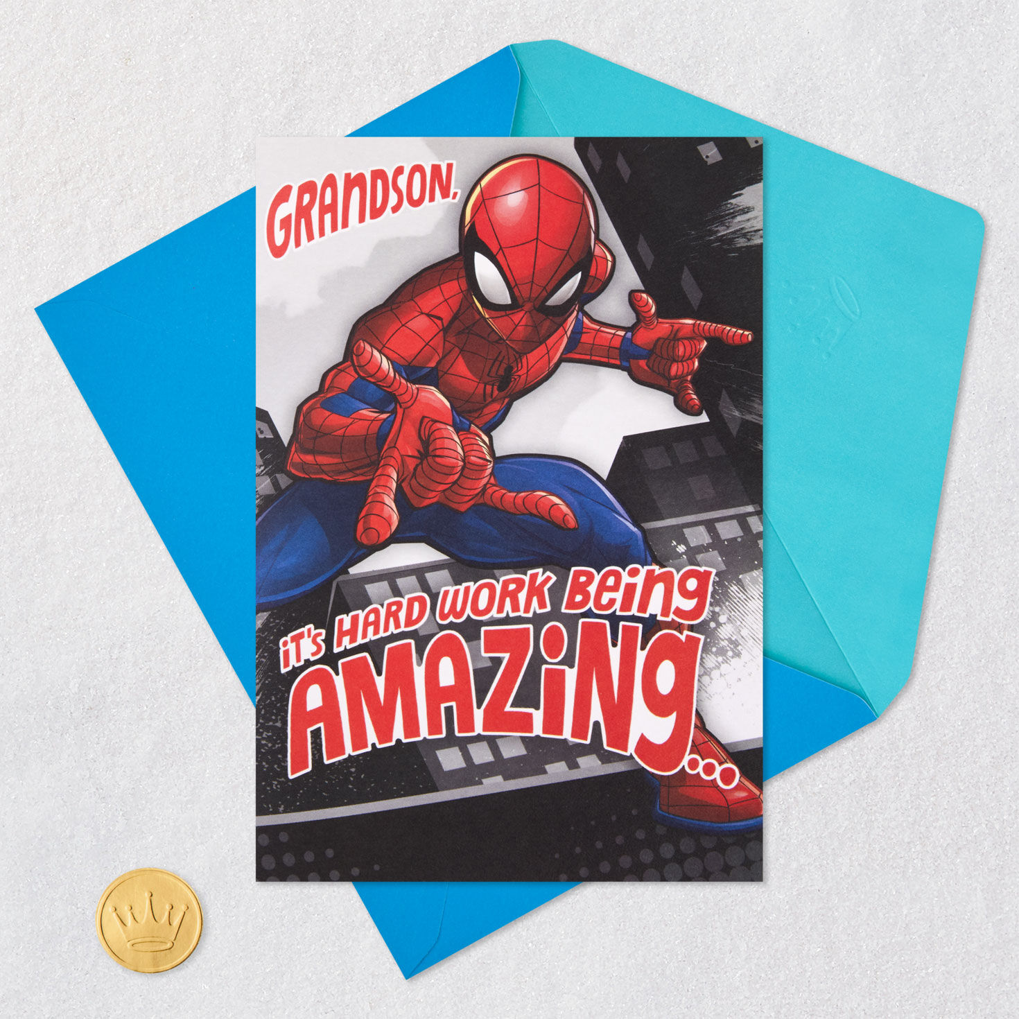 Spider-Man Musical Pop-Up Birthday Card for Grandson Card Front with Envelope and Gold Seal image number 6