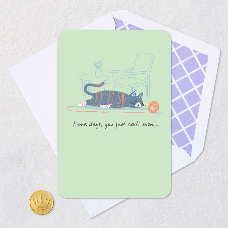 Cat Tangled in Yarn Encouragement Card Card Front with Envelope and Gold Seal image number 5