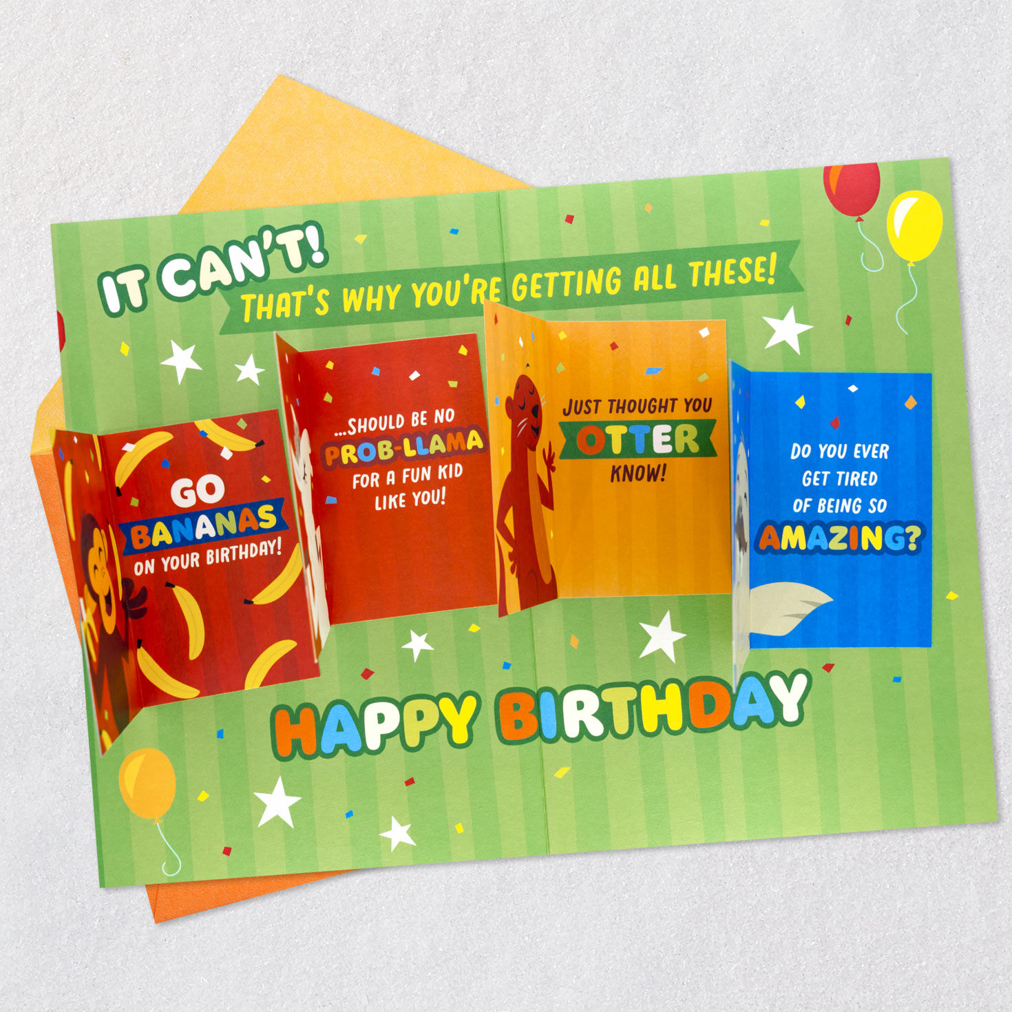Party Animals Birthday Card for Kids With Mini Cards Open card with envelope image number 5