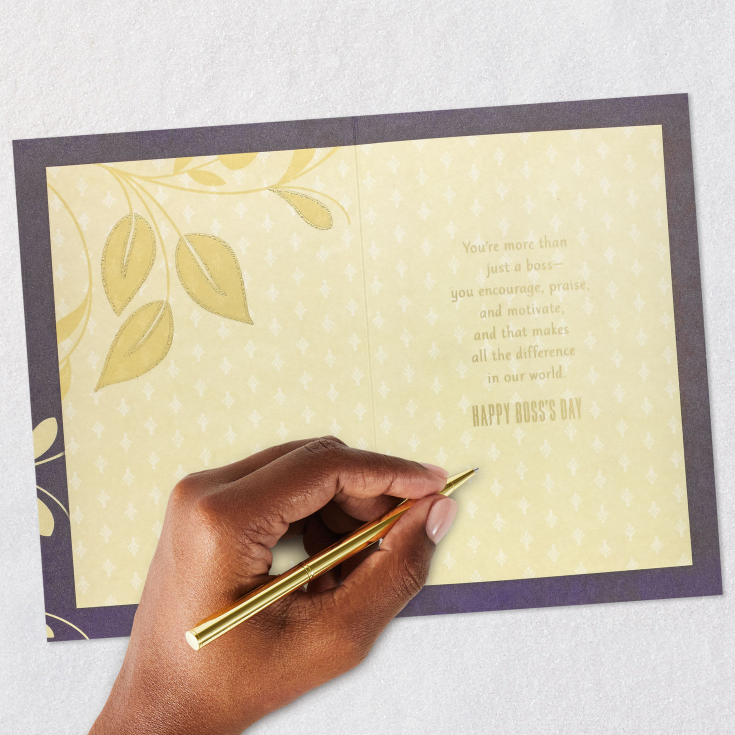 Leaves on Blue Boss's Day Card From All Signing card image number 6