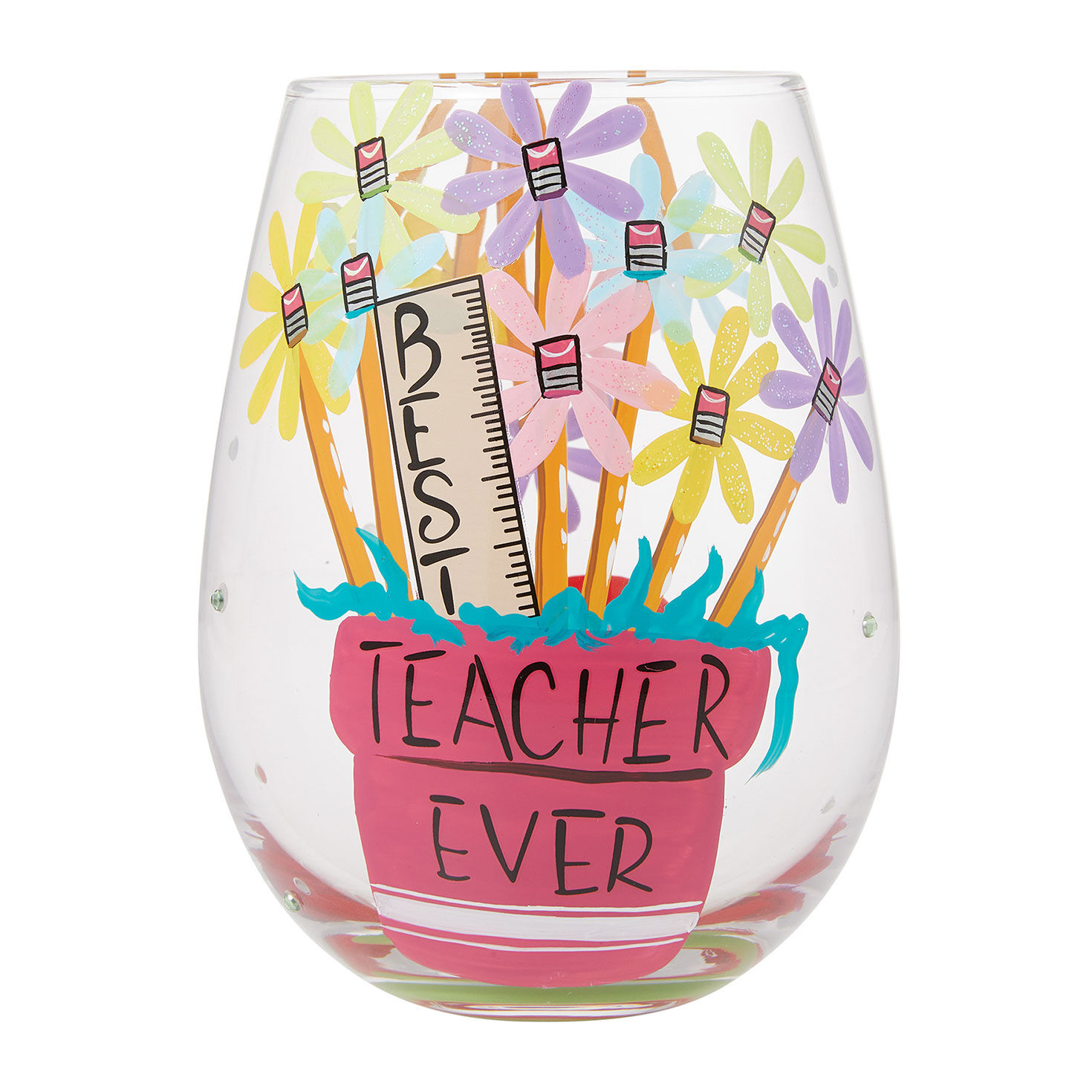 Lolita Best Teacher Handpainted Stemless Wine Glass, 20 oz.