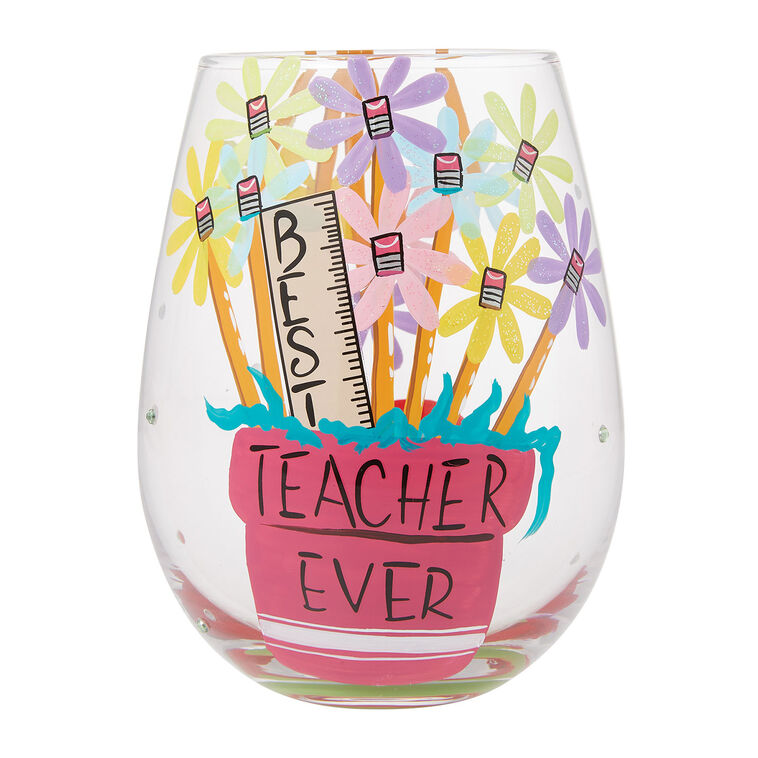 Lolita Best Teacher Handpainted Stemless Wine Glass, 20 oz.