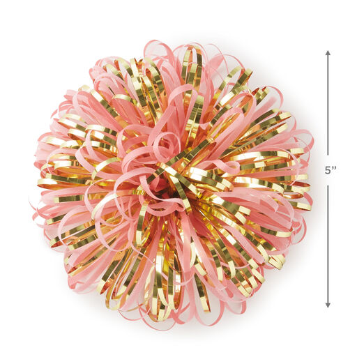 Pink and Gold Metallic Pom Pom Gift Bow, 5", 