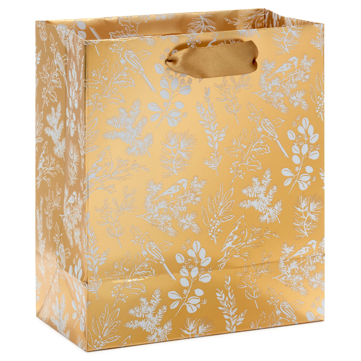6.5" Birds and Branches Metallic Gold Small Holiday Gift Bag for only USD 3.49 | Hallmark