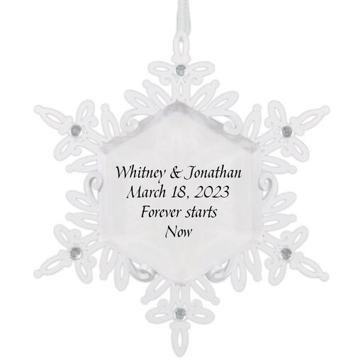 Sparkling Snowflake Text Personalized Metal Ornament, 