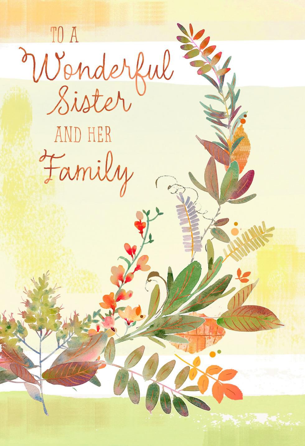 To a Wonderful Sister and Her Family Thanksgiving Card