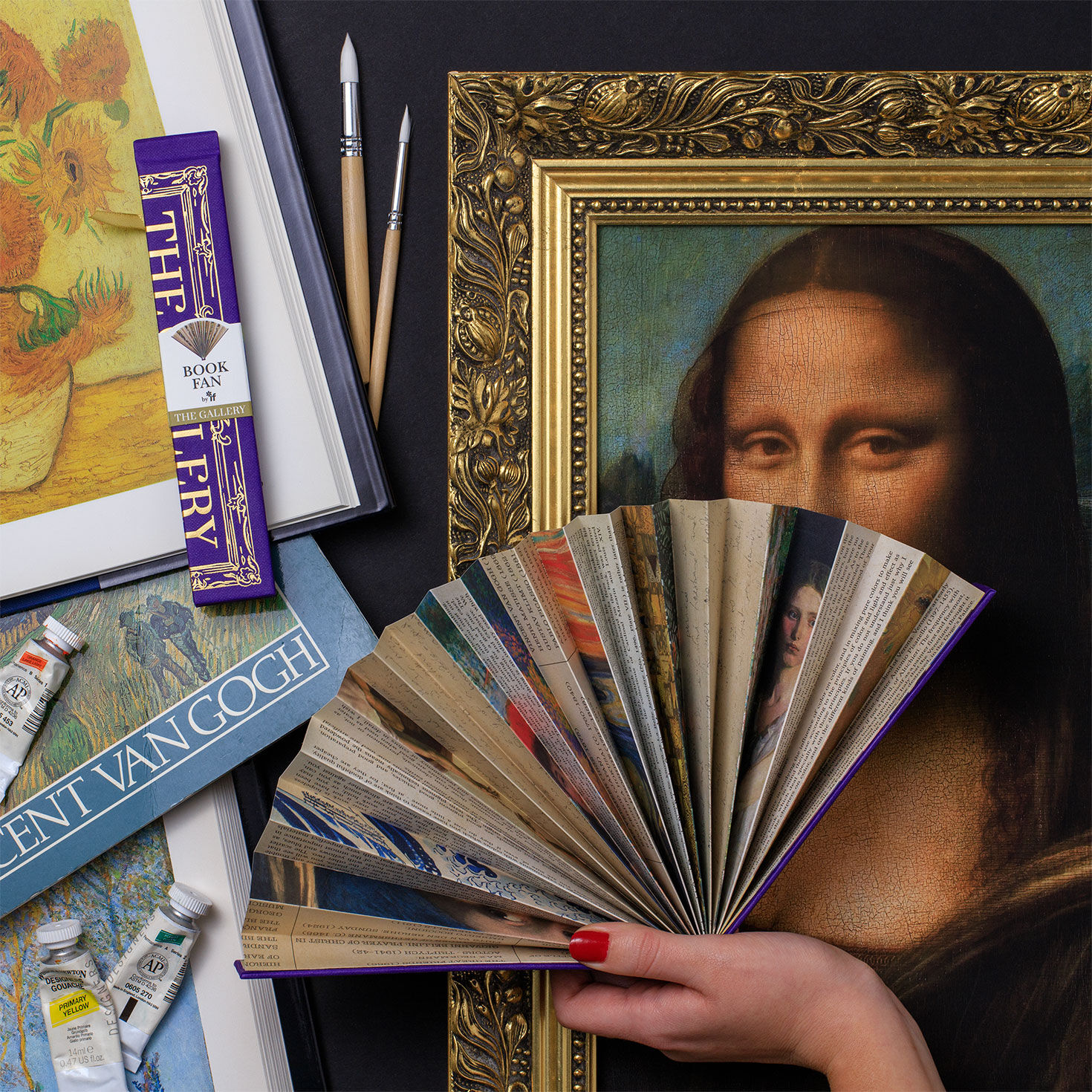 Art Gallery-Themed Folding Paper Fan in use image number 4