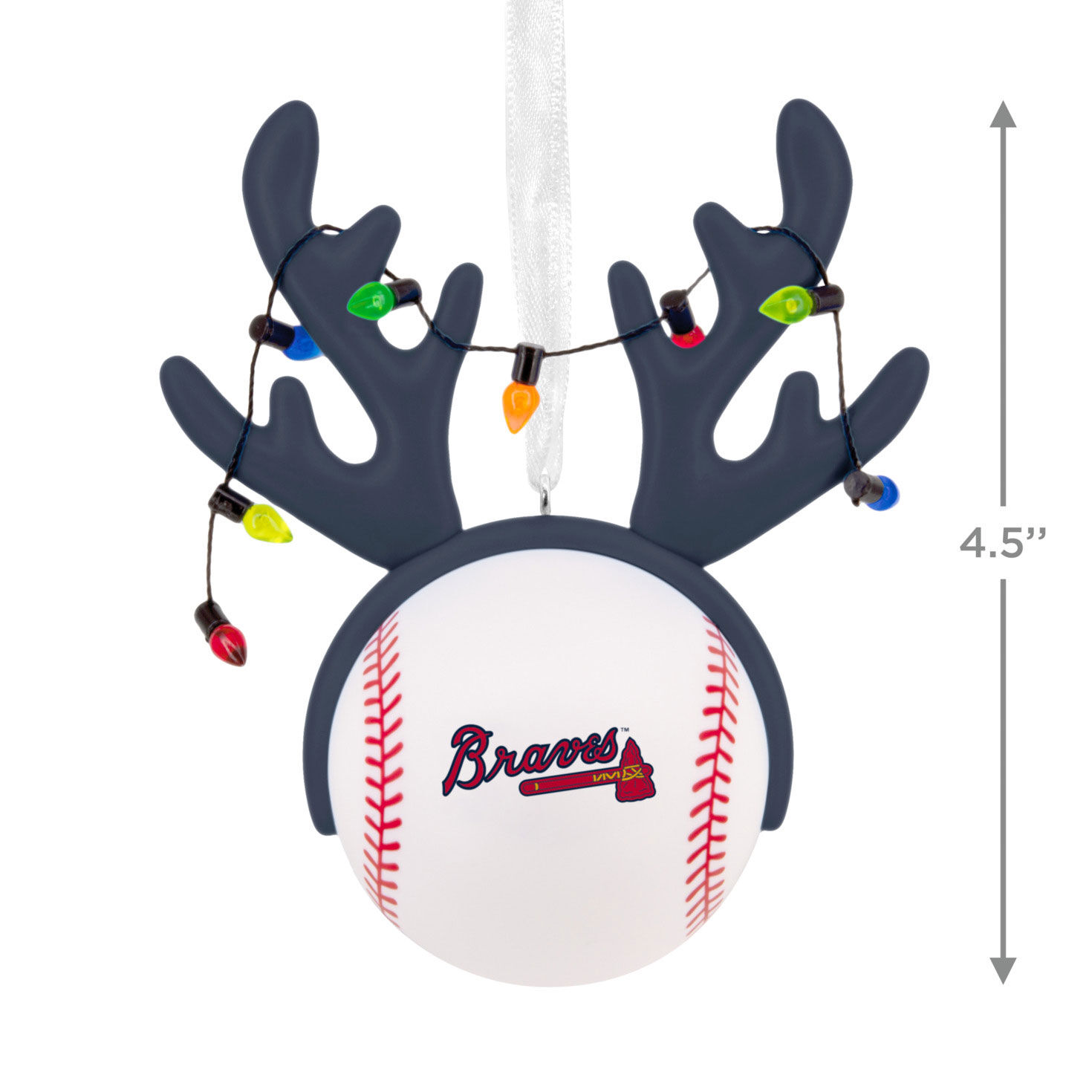 Braves Reindeer Baseball Christmas Ornament measurement image number 3