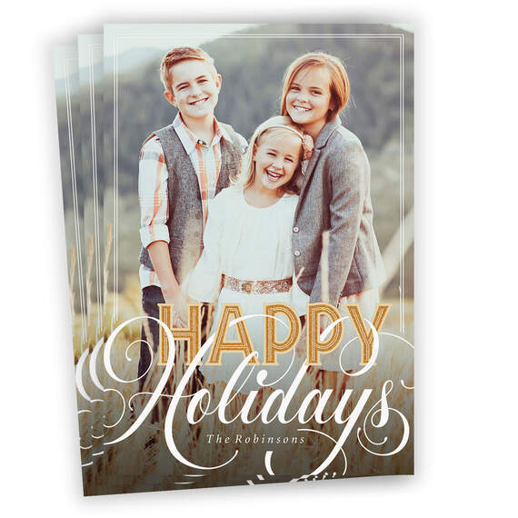 Classic Scrollwork Flat Holiday Photo Card, , large image number 1
