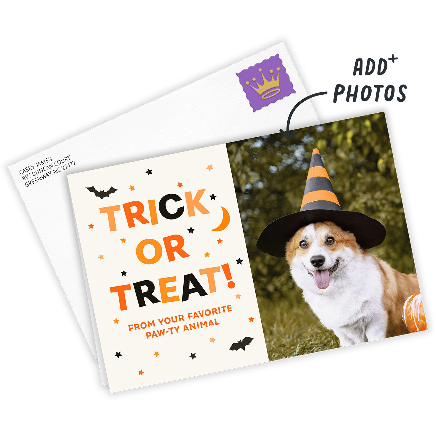 Paw-ty Animal Pet Photo Personalized Halloween Card Card Front indicating personalization image number 2